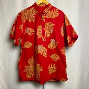 Sig Zane Menʻs Red | Yellow Ulu Print Short Sleeve Pullover Aloha Shirt